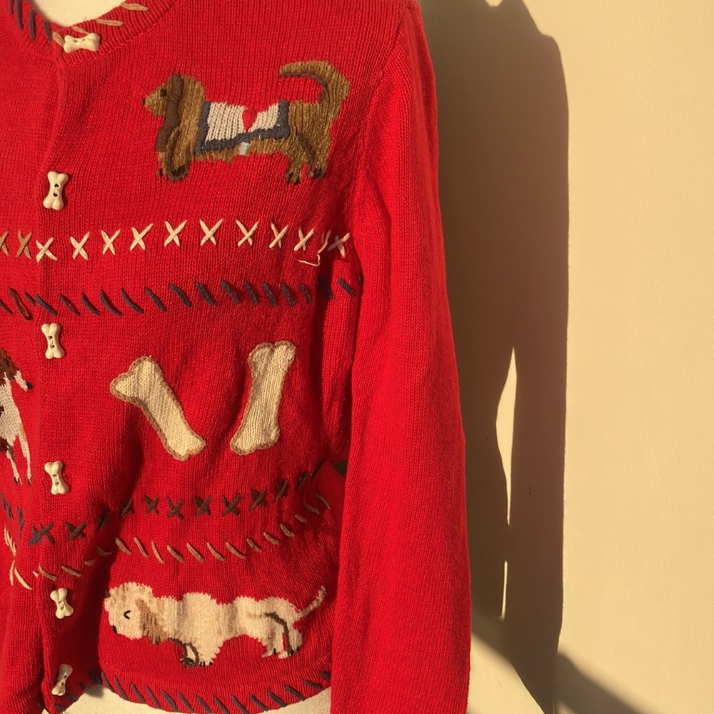 Vintage 90s Y2K Novelty Print Dog Sweater Cardigan - Picture 3 of 10